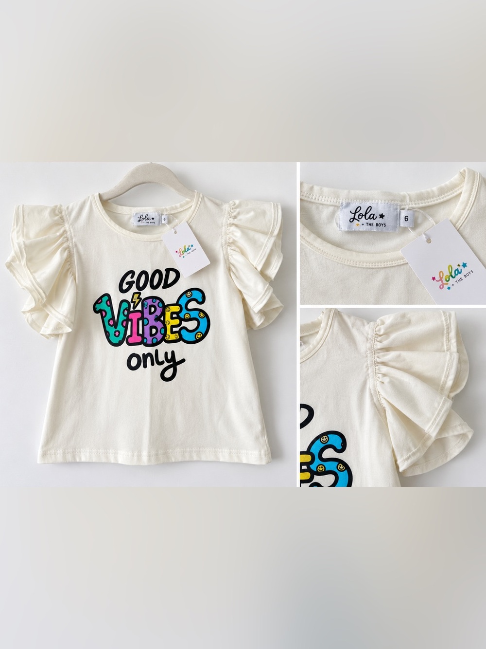 NWT! Lola Kids 'Good Vibes Only' Ruffle Sleeve Tee